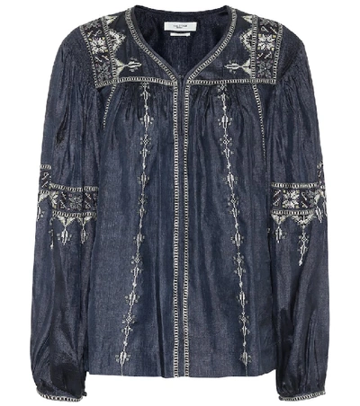 Shop Isabel Marant Étoile Tosca Embroidered Silk Blouse In Black