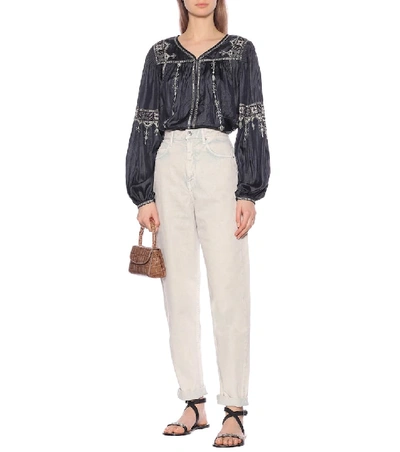 Shop Isabel Marant Étoile Tosca Embroidered Silk Blouse In Black