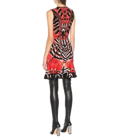 Shop Alexander Mcqueen Jacquard Knit Dress In Red