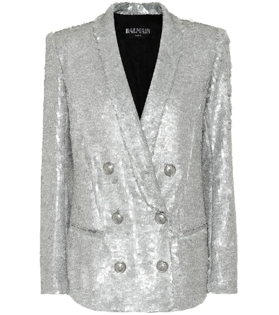 Shop Balmain Sequin Blazer In Silver