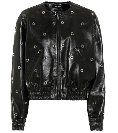 Shop Isabel Marant Quenty Leather Bomber Jacket In Black