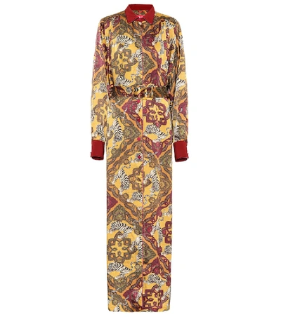 Shop F.r.s For Restless Sleepers Febo Printed Satin-cloqué Shirt Dress In Yellow