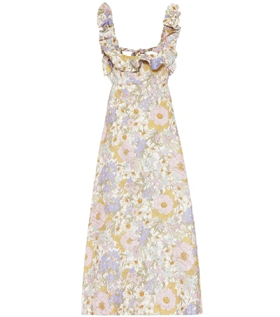 Shop Zimmermann Super Eight Frilled Linen Midi Dress In Multicoloured