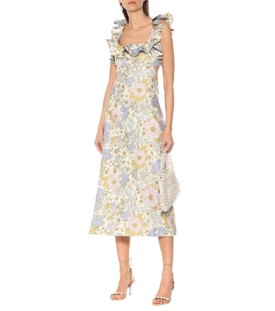 Shop Zimmermann Super Eight Frilled Linen Midi Dress In Multicoloured