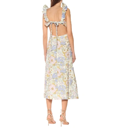 Shop Zimmermann Super Eight Frilled Linen Midi Dress In Multicoloured