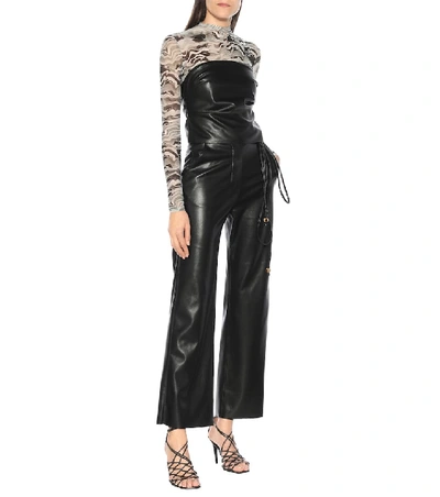 Nanushka Chimo Cropped Vegan Leather Wide-leg Pants In Black