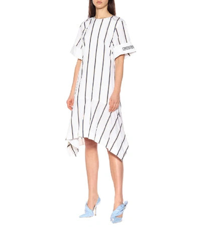 Shop Calvin Klein 205w39nyc Striped Cotton Poplin Midi Dress In White