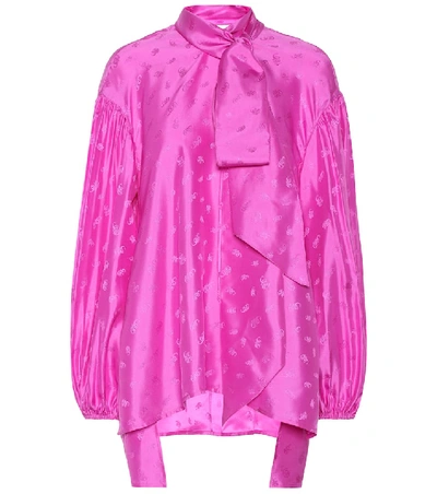Shop Chloé Lavallière Silk Jacquard Blouse In Pink