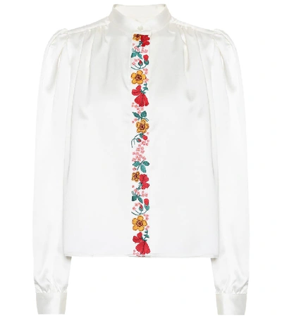 Shop Alexa Chung Embroidered Crêpe Blouse In White