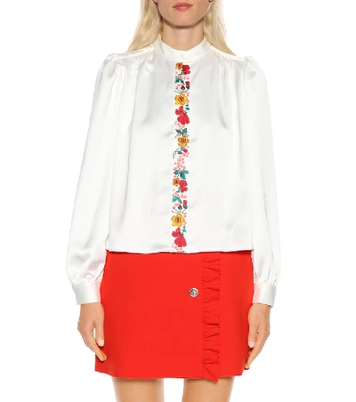 Shop Alexa Chung Embroidered Crêpe Blouse In White