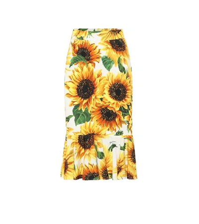 Shop Dolce & Gabbana Sunflower Silk-charmeuse Midi Skirt In Yellow