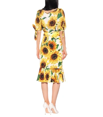 Shop Dolce & Gabbana Sunflower Silk-charmeuse Midi Skirt In Yellow