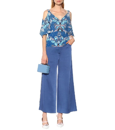 Shop Peter Pilotto Printed Cold-shoulder Top In Blue