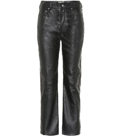 Shop Saint Laurent High-rise Leather Straight Pants In Black
