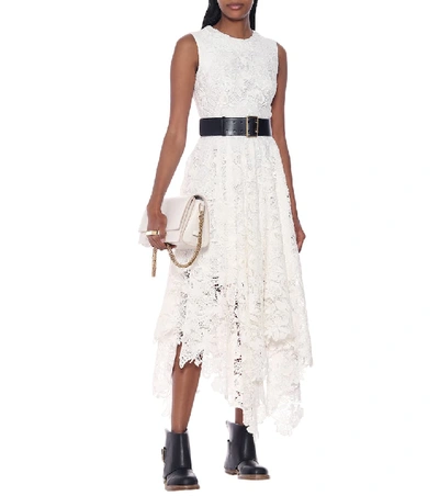 Shop Alexander Mcqueen Asymmetric Guipure Lace Midi Dress In White