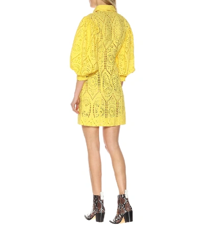 Shop Ganni Cotton Broderie Anglaise Minidress In Yellow