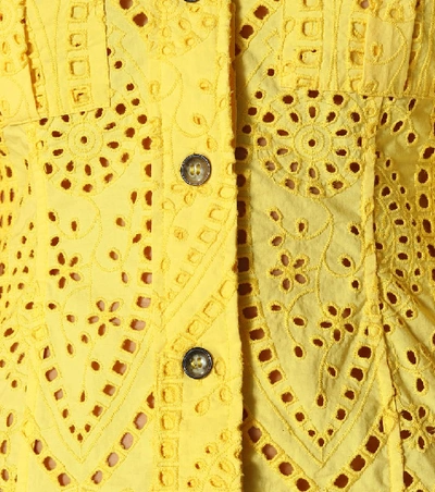 Shop Ganni Cotton Broderie Anglaise Minidress In Yellow