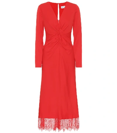 Shop Self-portrait Lace-trimmed Crêpe Midi Dress In Red