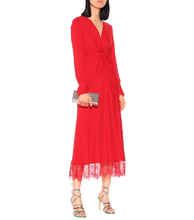 Shop Self-portrait Lace-trimmed Crêpe Midi Dress In Red