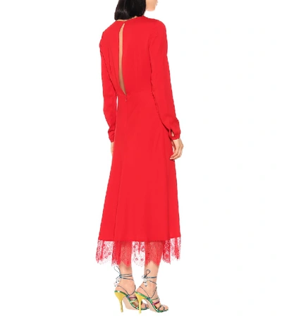Shop Self-portrait Lace-trimmed Crêpe Midi Dress In Red