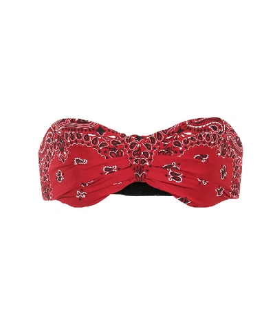 Shop Saint Laurent Paisley Cotton Bandeau Crop Top In Red