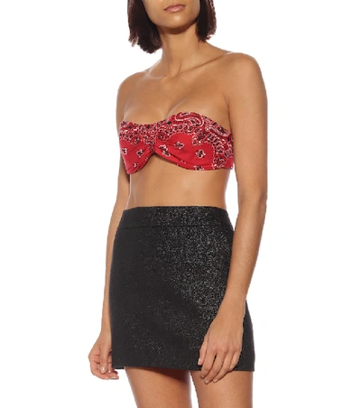 Shop Saint Laurent Paisley Cotton Bandeau Crop Top In Red