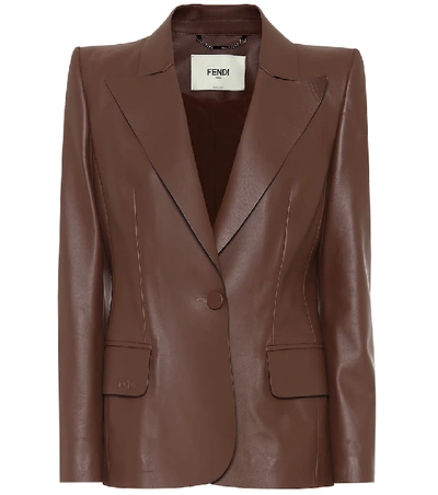 Shop Fendi Leather Blazer In Brown