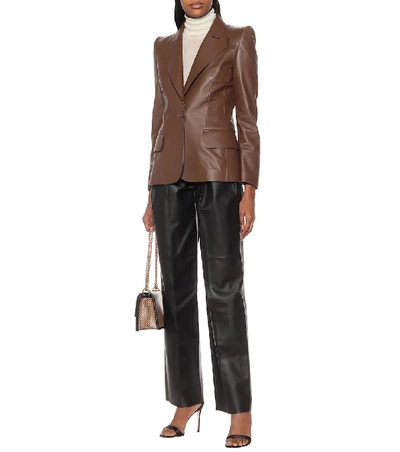 Shop Fendi Leather Blazer In Brown