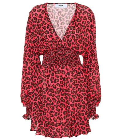 Shop Msgm Leopard-print Crêpe Minidress In Pink