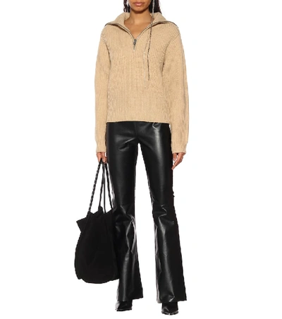 Shop Acne Studios Leather And Ribbed-knit Pants In Black