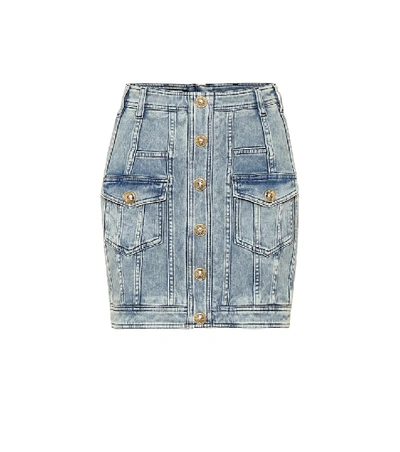Shop Balmain Denim Miniskirt In Blue