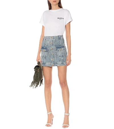 Shop Balmain Denim Miniskirt In Blue
