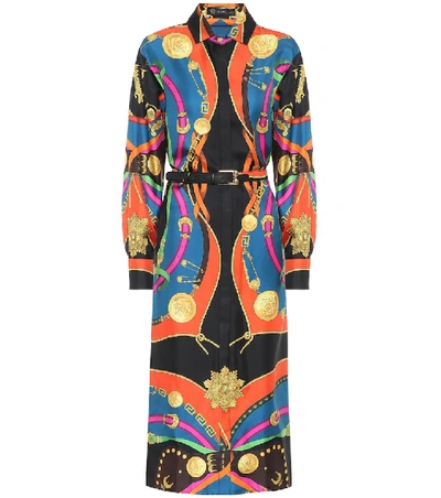 Shop Versace Printed Silk Midi Shirt Dress In Multicoloured