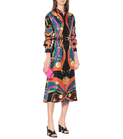 Shop Versace Printed Silk Midi Shirt Dress In Multicoloured