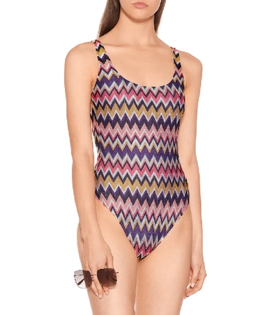 Shop Missoni Chevron Swimsuit In Multicoloured