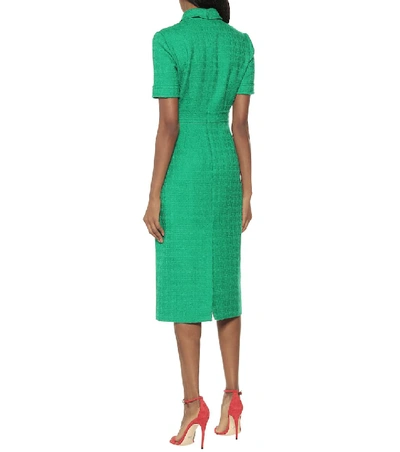 Shop Gucci Tweed Wool Midi Dress In Green