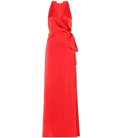 Shop Diane Von Furstenberg Satin Wrap Maxi Dress In Red