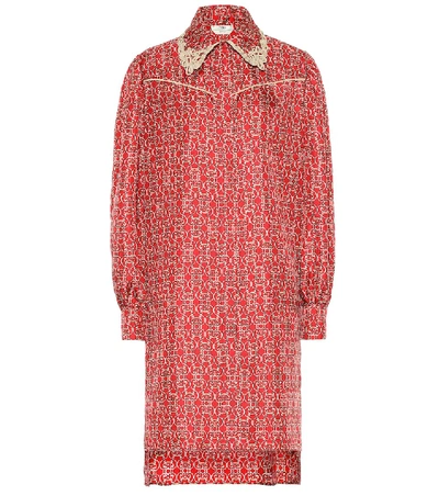 Shop Fendi Printed Silk-twill Shirt Dress In Red