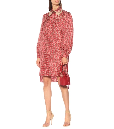 Shop Fendi Printed Silk-twill Shirt Dress In Red