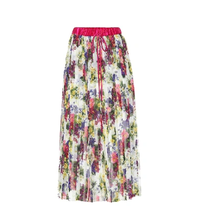 Shop Dolce & Gabbana Floral-printed Plissé Midi Skirt In Multicoloured