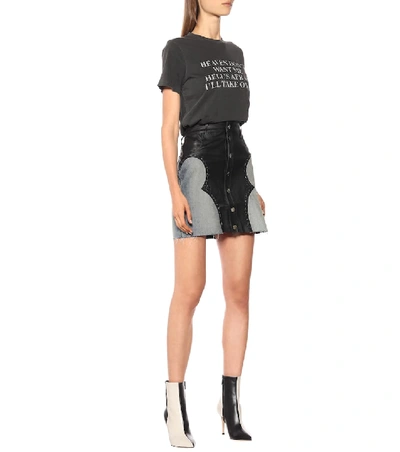 Shop Amiri Leather And Denim Miniskirt In Black