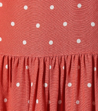 Shop Asceno Dotted Silk Crêpe Midi Dress In Red