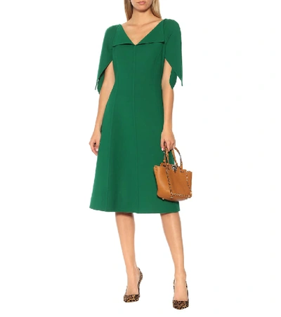 Shop Oscar De La Renta Stretch Wool Midi Dress In Green