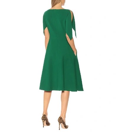 Shop Oscar De La Renta Stretch Wool Midi Dress In Green