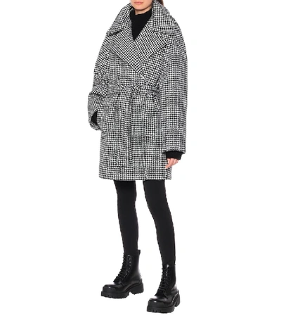 Shop Balenciaga Houndstooth Wool And Cashmere Coat In Black