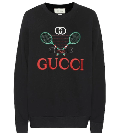Shop Gucci Embroidered Cotton Sweatshirt In Black