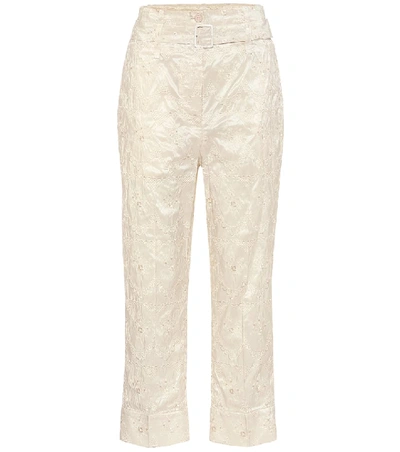 Shop Simone Rocha Lace-taffeta High-rise Pants In White