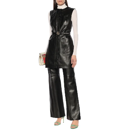 Shop Gucci Leather Minidress In Black