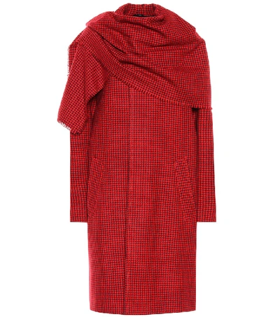 Shop Balenciaga Virgin Wool Scarf Coat In Red