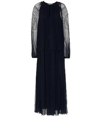 Shop Chloé Lace-trimmed Silk Maxi Dress In Blue